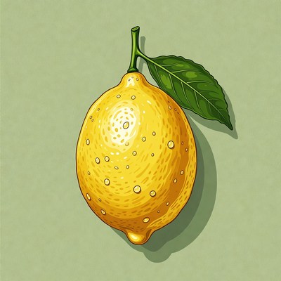 Lemon with Leaf Illustration
