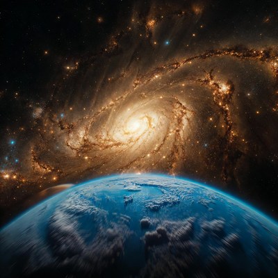Spiral Galaxy and Earth in Space