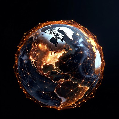 Glowing Network Earth on Black