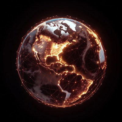 Glowing Earth with Network Grid