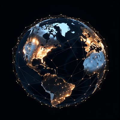 Glowing Earth with Network Grid