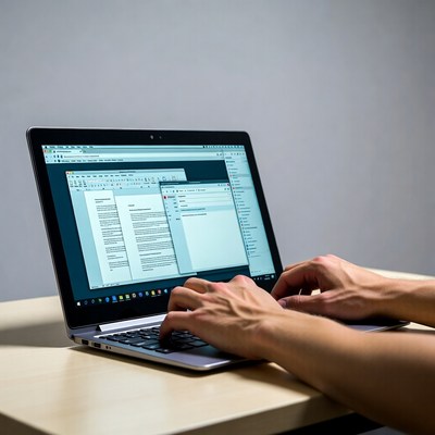 Hands typing on laptop computer