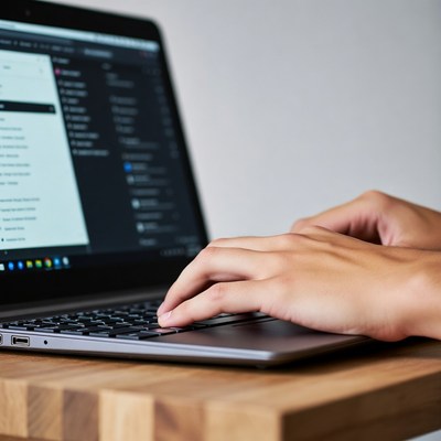 Hands typing on laptop keyboard