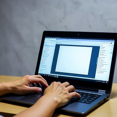 Hands typing on laptop keyboard