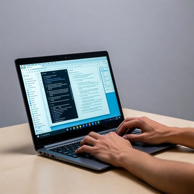 Hands typing on laptop computer