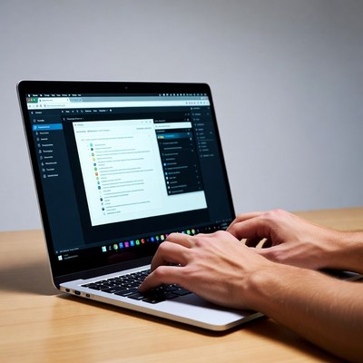 Hands typing on laptop keyboard