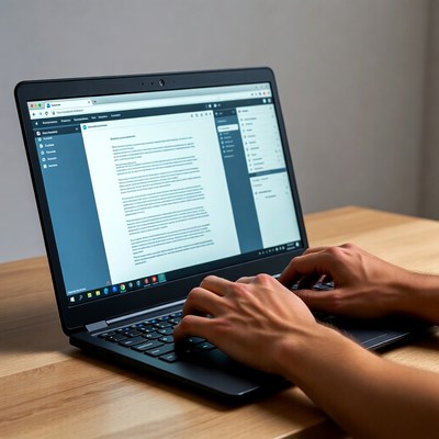 Hands typing on laptop computer