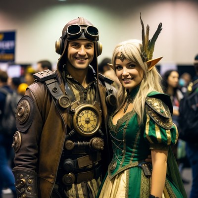 Steampunk Man and Elf Woman Cosplay Couple