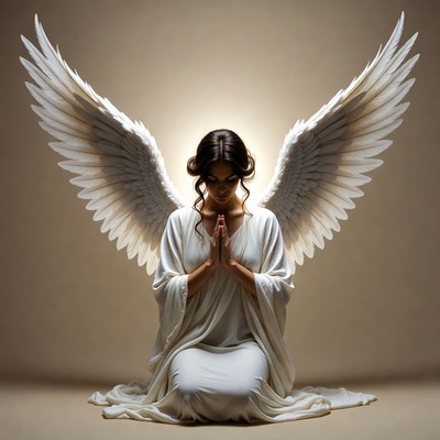 Woman angel praying with wings