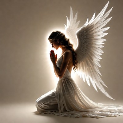 Woman angel praying with wings