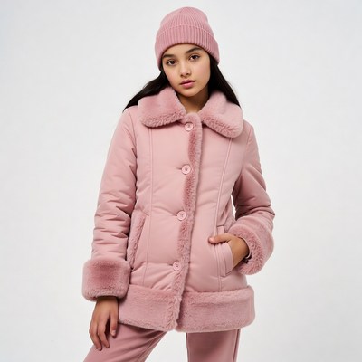 Girl in pink fur-trimmed puffer jacket