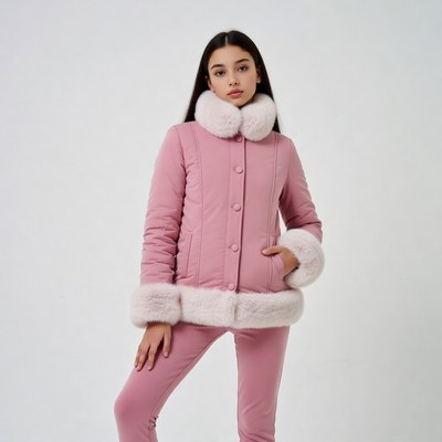 Teen girl in pink fur-trimmed coat