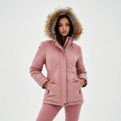 Asian woman in pink fur hood jacket