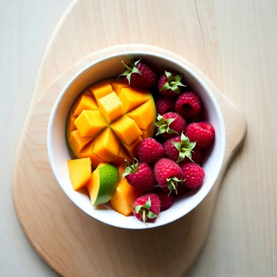 Bowl of Mango and Raspberries