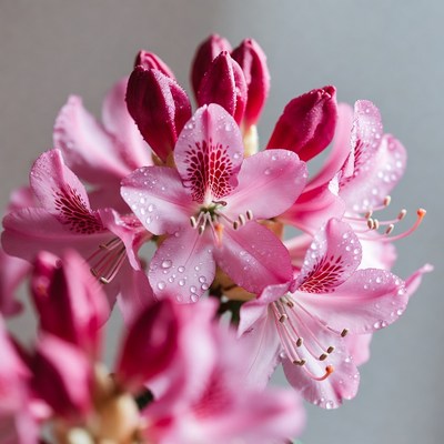 Pink Rhododendron Flowers with Dew