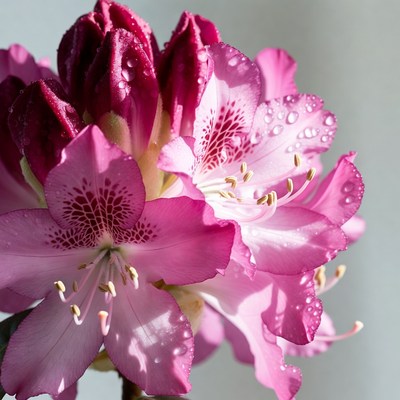 Pink Rhododendron Flowers with Water Droplets