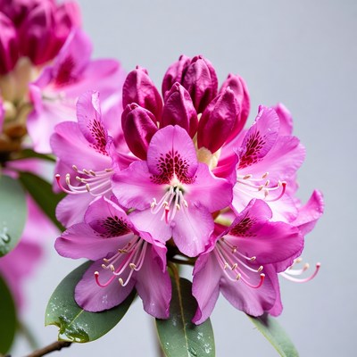Pink Rhododendron Flower with Water Droplets