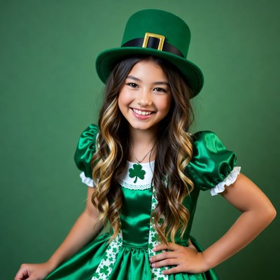 Asian girl in green St. Patrick's Day costume