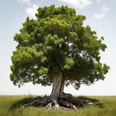 Large tree with exposed roots