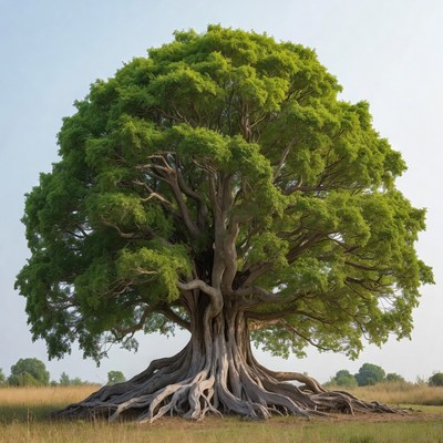 Massive Banyan Tree in Grass Field