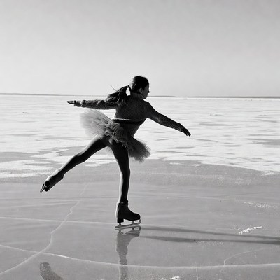 Girl ice skating on frozen lake