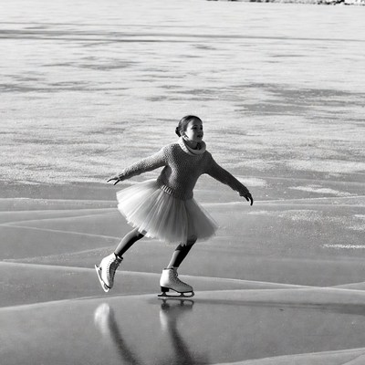 Girl ice skating on frozen lake