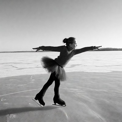 Girl ice skating on frozen lake