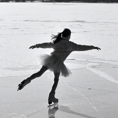 Girl ice skating on frozen lake