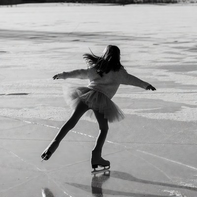 Girl ice skating on frozen lake