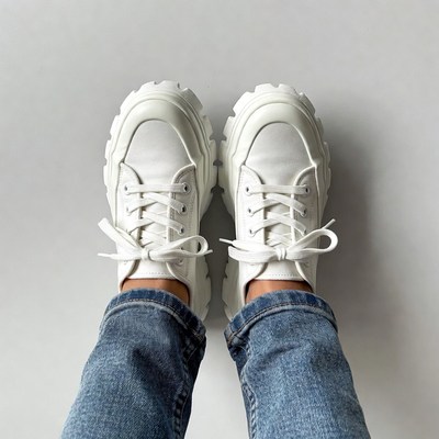 White Platform Sneakers with Jeans