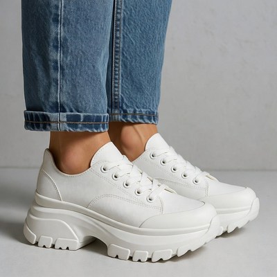 White Platform Sneakers with Blue Jeans