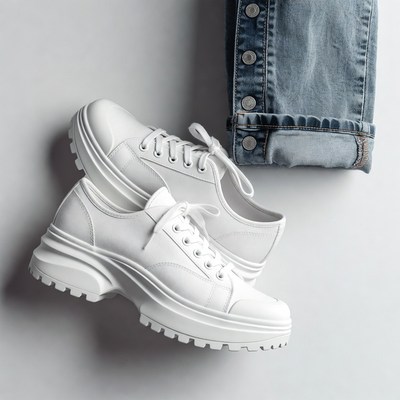 White Platform Sneakers with Jeans