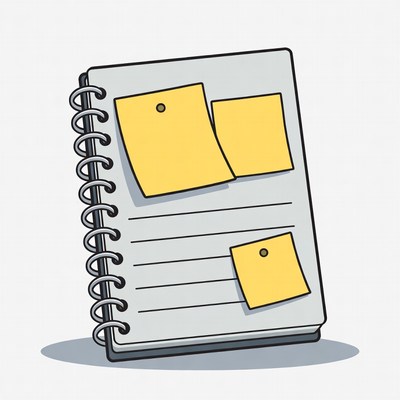 Notebook with sticky notes