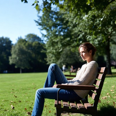 Woman sitting on park bench
