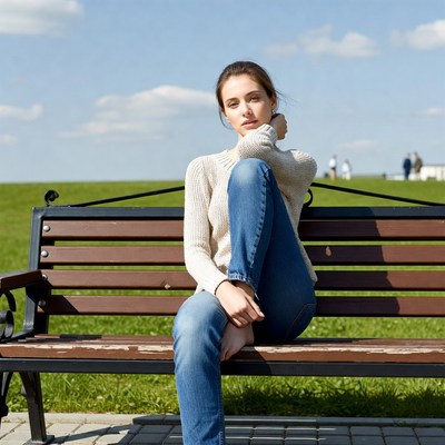 Young woman sitting on park bench