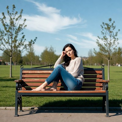 Woman sitting on park bench