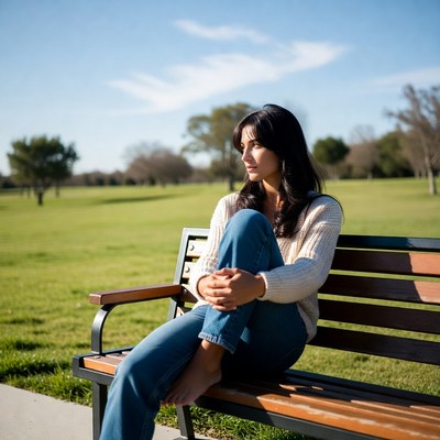 Woman sitting on park bench