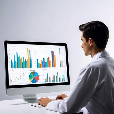 Man analyzing charts on computer screen