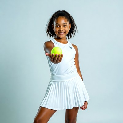 African-American girl holding tennis ball