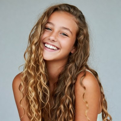 Teen girl smiling with curly hair