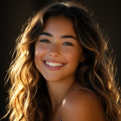 Smiling woman with wavy brown hair