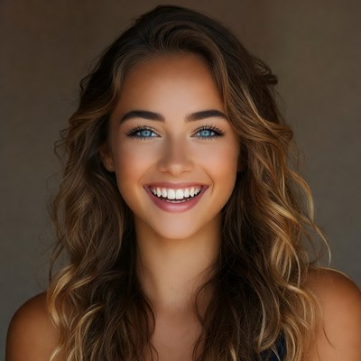 Smiling woman with wavy brown hair