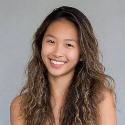 Smiling Asian girl with wavy hair
