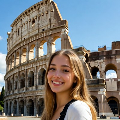 Smiling girl in front of Colosseum