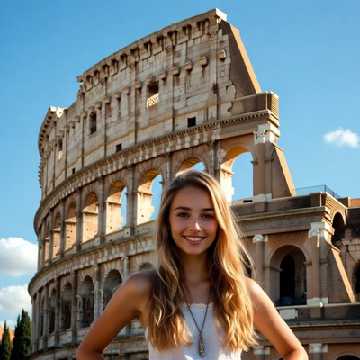 Smiling blonde woman at Colosseum