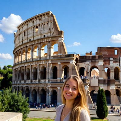 Smiling woman at Colosseum Rome