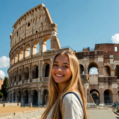 Smiling blonde woman at Colosseum
