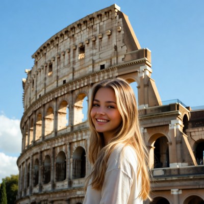 Smiling girl in front of Colosseum