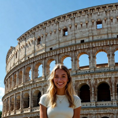 Smiling woman in front of Colosseum