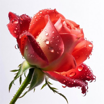Red Rose with Dew Drops